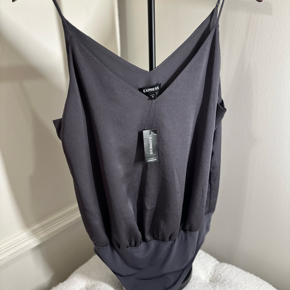 Express Women's Charcoal V-Neck Bodysuit